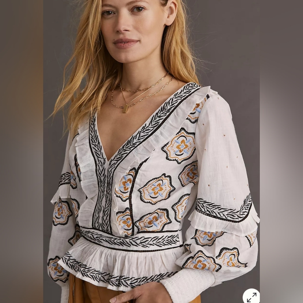 Anthropologie Sequin Embroidered Blouse